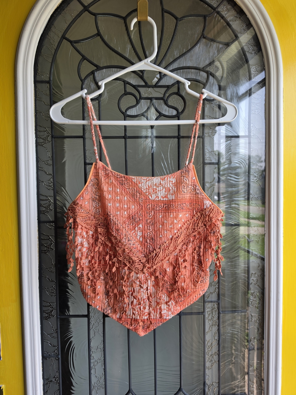 Miss Me Coral Crochet Fringe Camisole